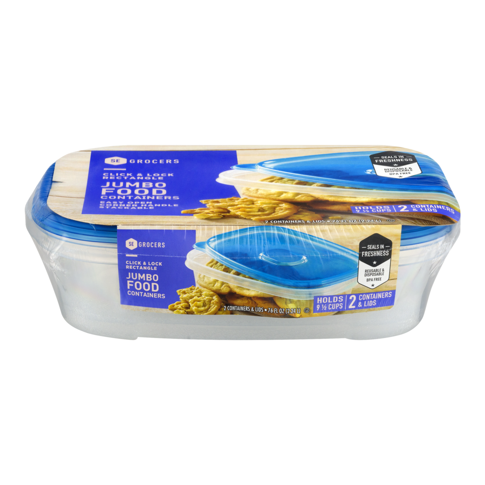 slide 1 of 1, SE Grocers Click & Lock Rectangle Containers Jumbo Food - 2 CT, 3 ct