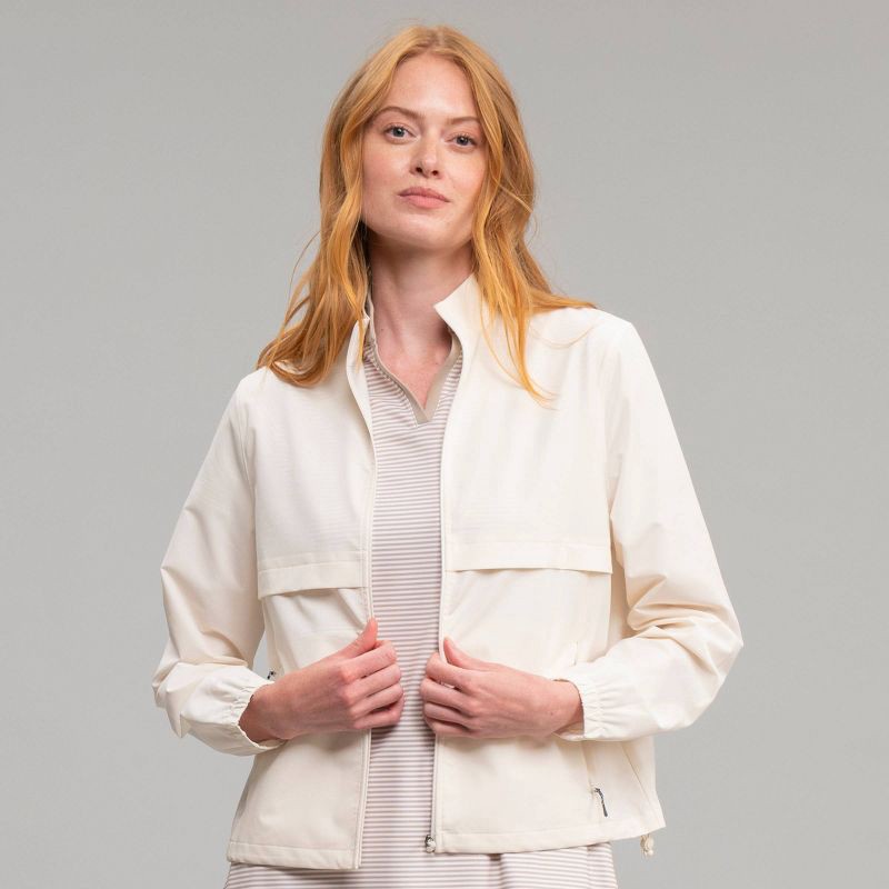slide 1 of 4, Richer Poorer Women's Woven Full-Zip Cropped Jacket - Cream M, 1 ct