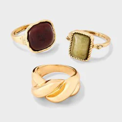 Semi Precious Quartz & Twist Band Ring Set 3pc - Universal Thread™