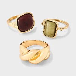 Semi Precious Quartz & Twist Band Ring Set 3pc - Universal Thread™