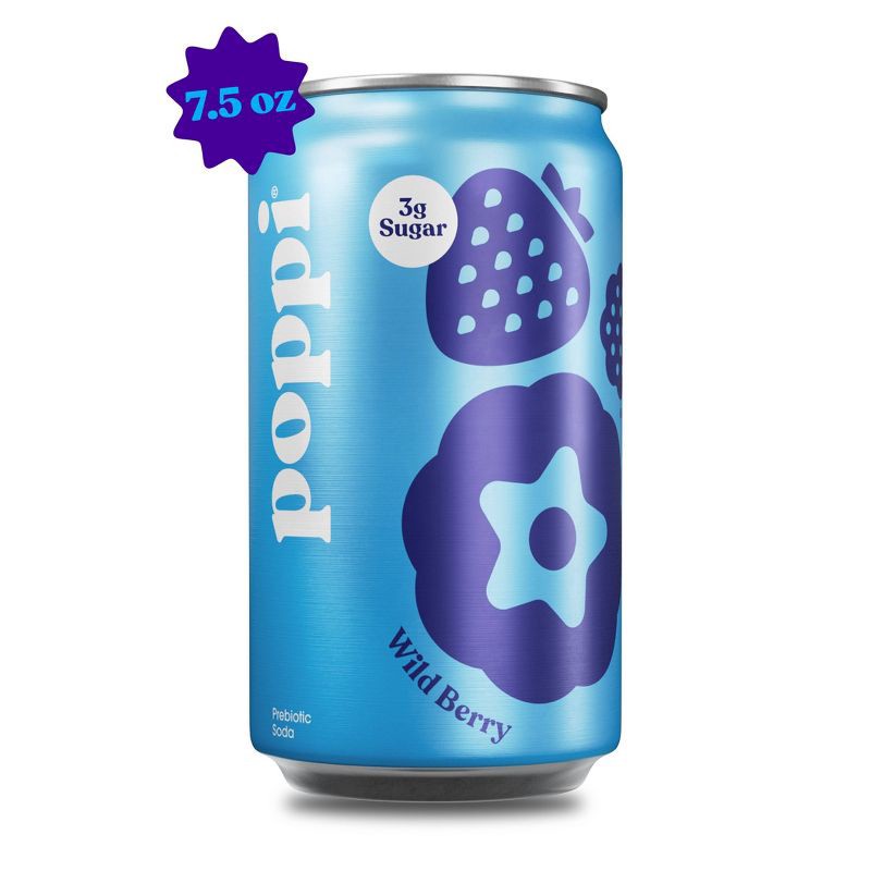 slide 1 of 4, Poppi Wild Berry Prebiotic Soda - 7.5 fl oz Mini Can, 7.5 fl oz