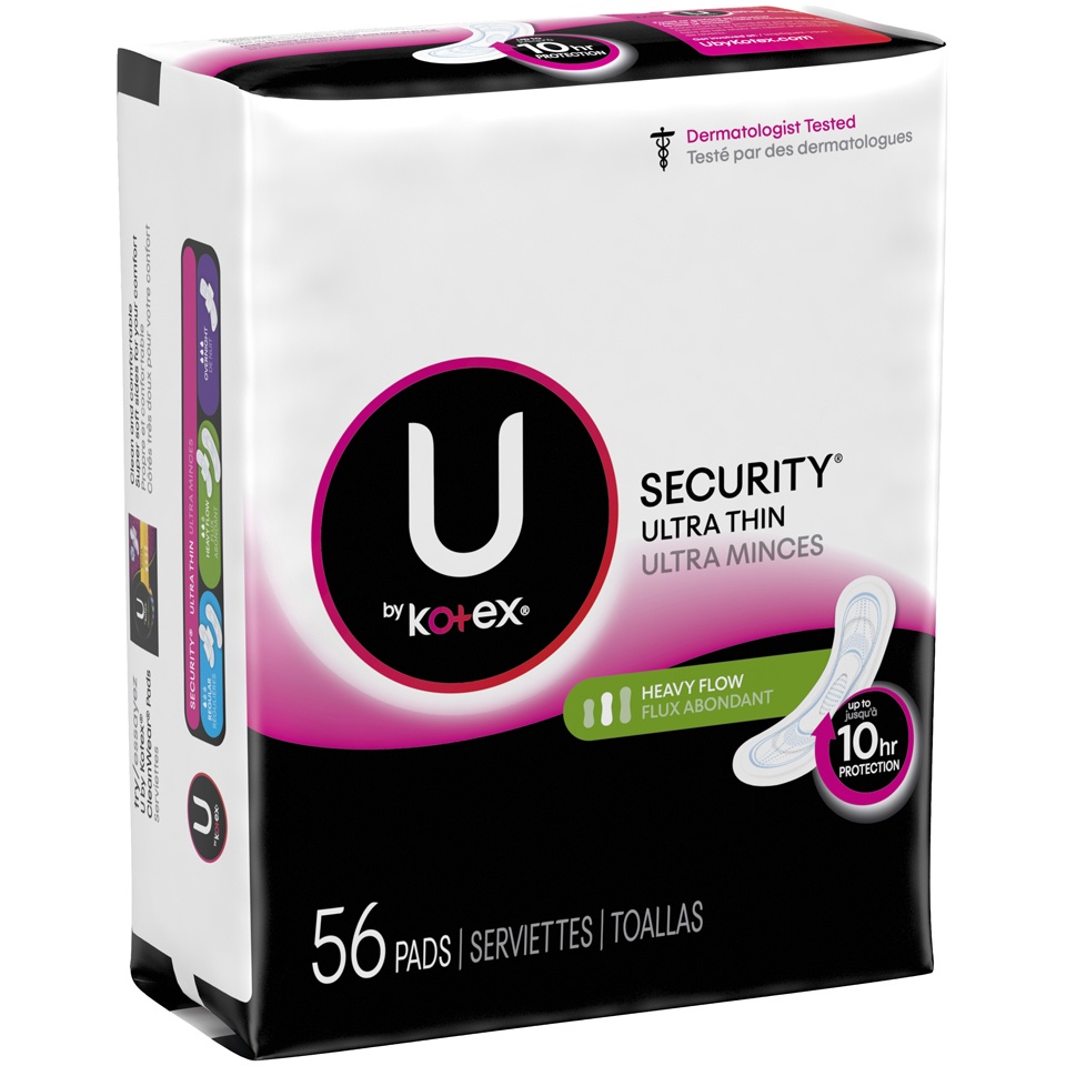 slide 2 of 3, U by Kotex Clean & Secure Heavy Ultra-Thin Feminine Fragrance Free Pads - Unscented - 56ct, 56 ct