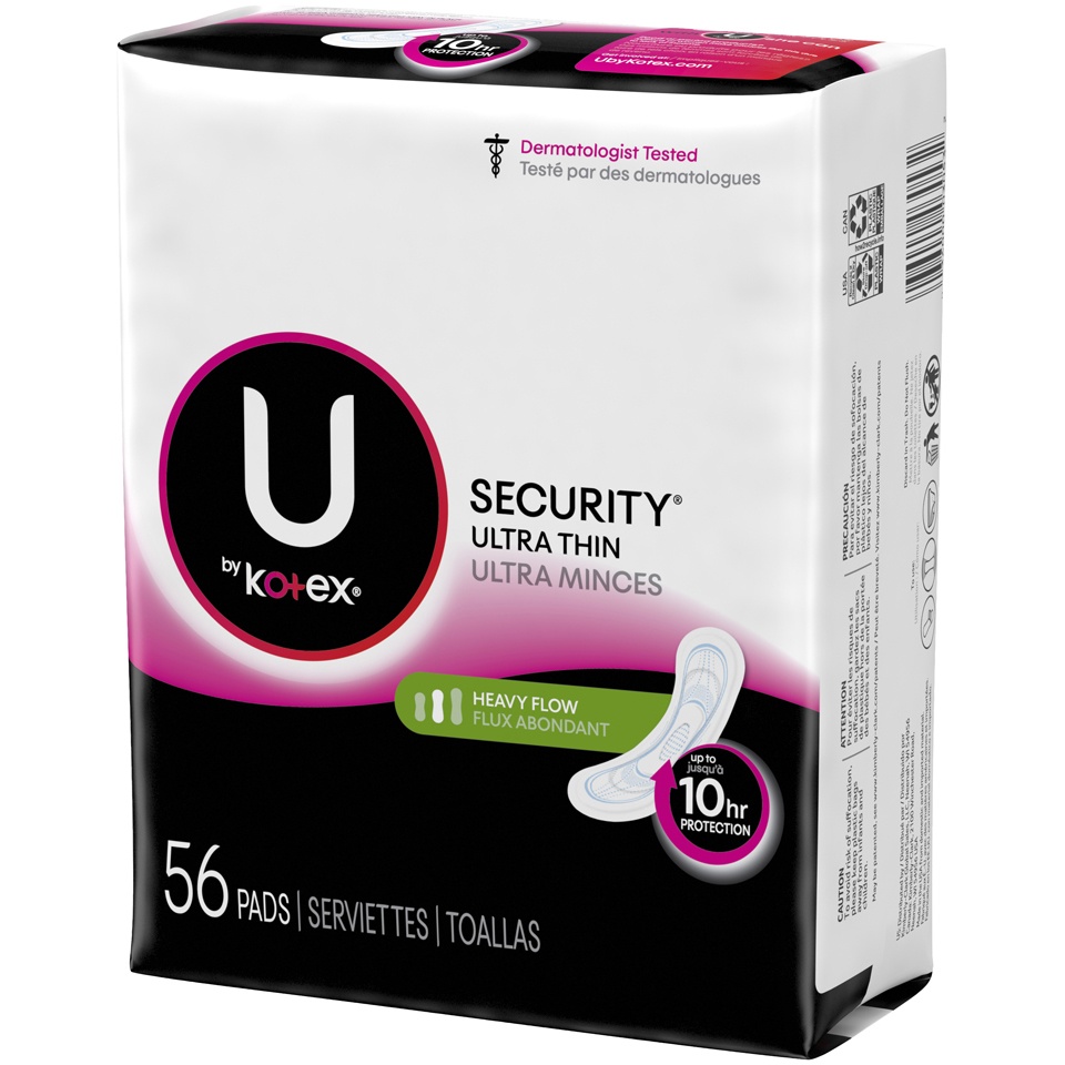 slide 3 of 3, U by Kotex Clean & Secure Heavy Ultra-Thin Feminine Fragrance Free Pads - Unscented - 56ct, 56 ct