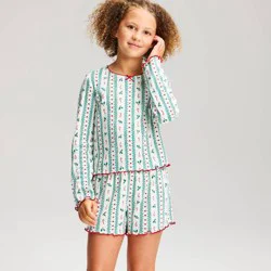 Girls' Holiday Mistletoe Long Sleeve Pointelle 2pc Pajama Set - Cat & Jack™ Cream M