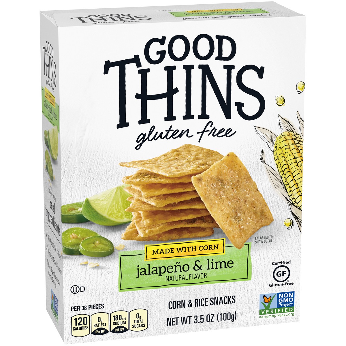 slide 2 of 9, GOOD THiNS Jalapeño & Lime Corn & Rice Snacks Gluten Free Crackers, 3.5 oz, 3.5 oz