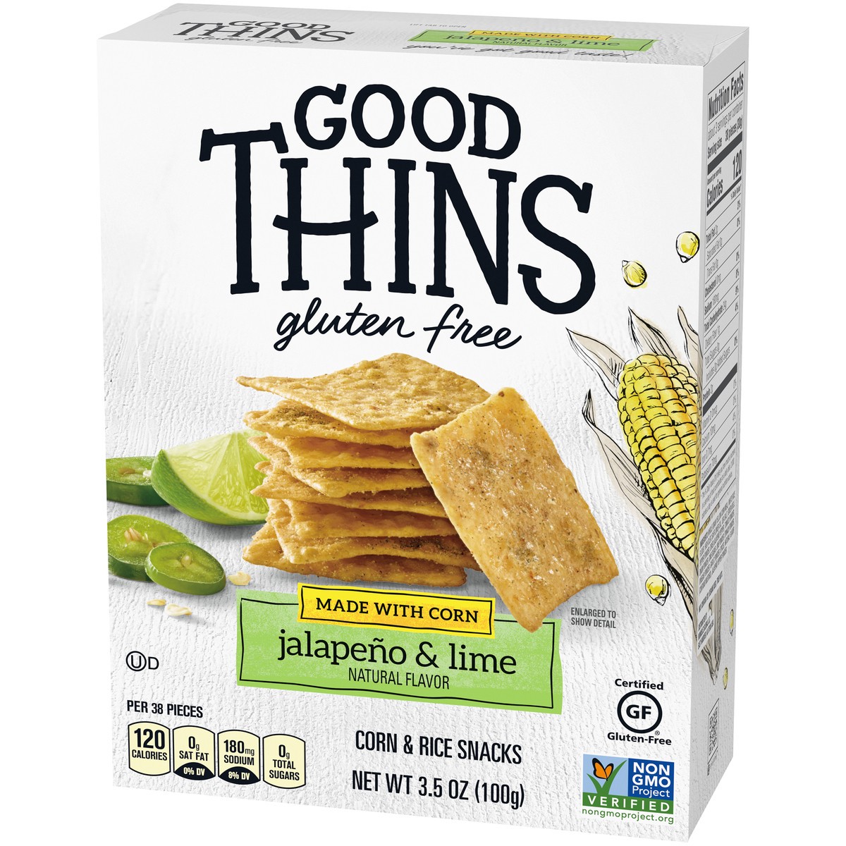 slide 7 of 9, GOOD THiNS Jalapeño & Lime Corn & Rice Snacks Gluten Free Crackers, 3.5 oz, 3.5 oz