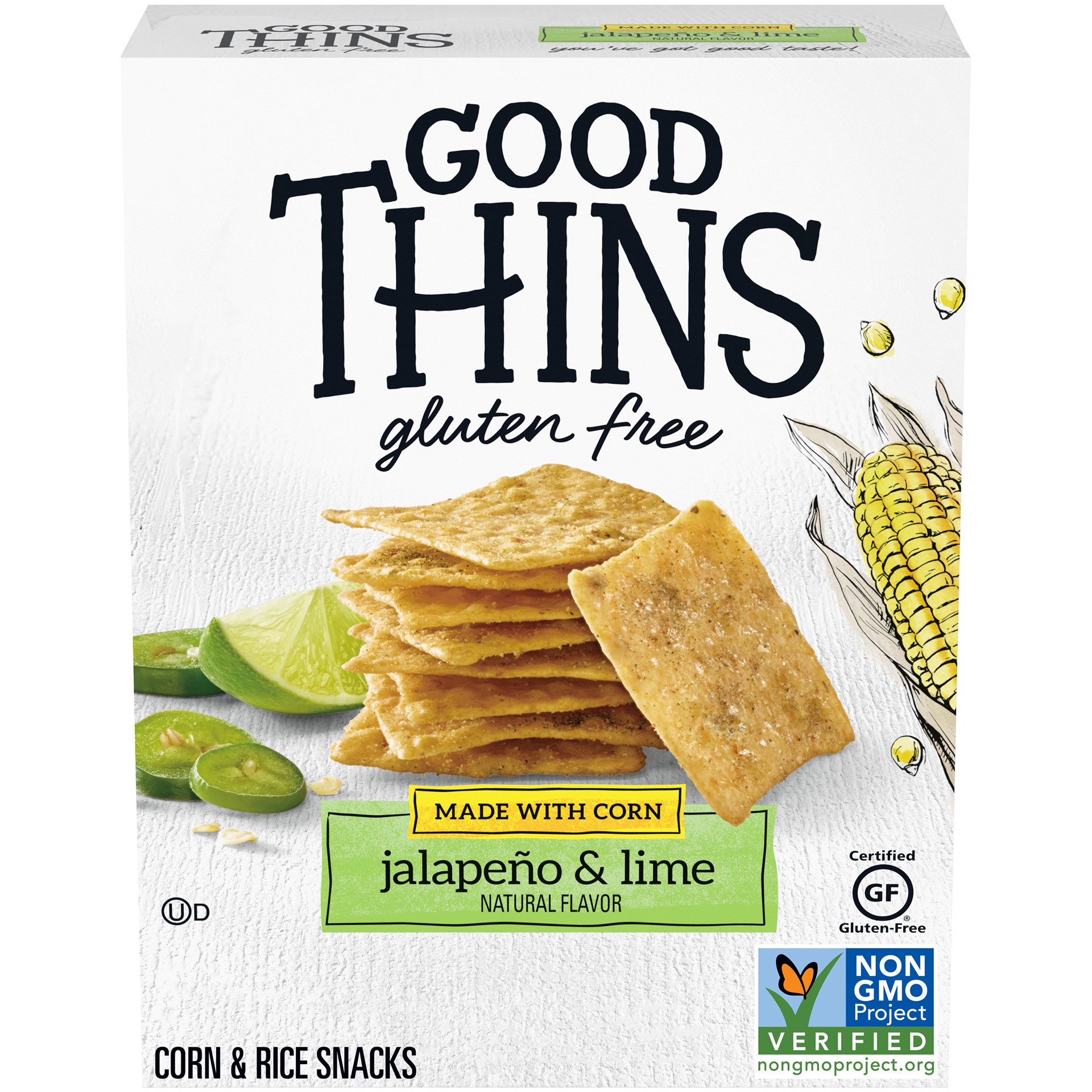 slide 1 of 9, GOOD THiNS Jalapeño & Lime Corn & Rice Snacks Gluten Free Crackers, 3.5 oz, 3.5 oz