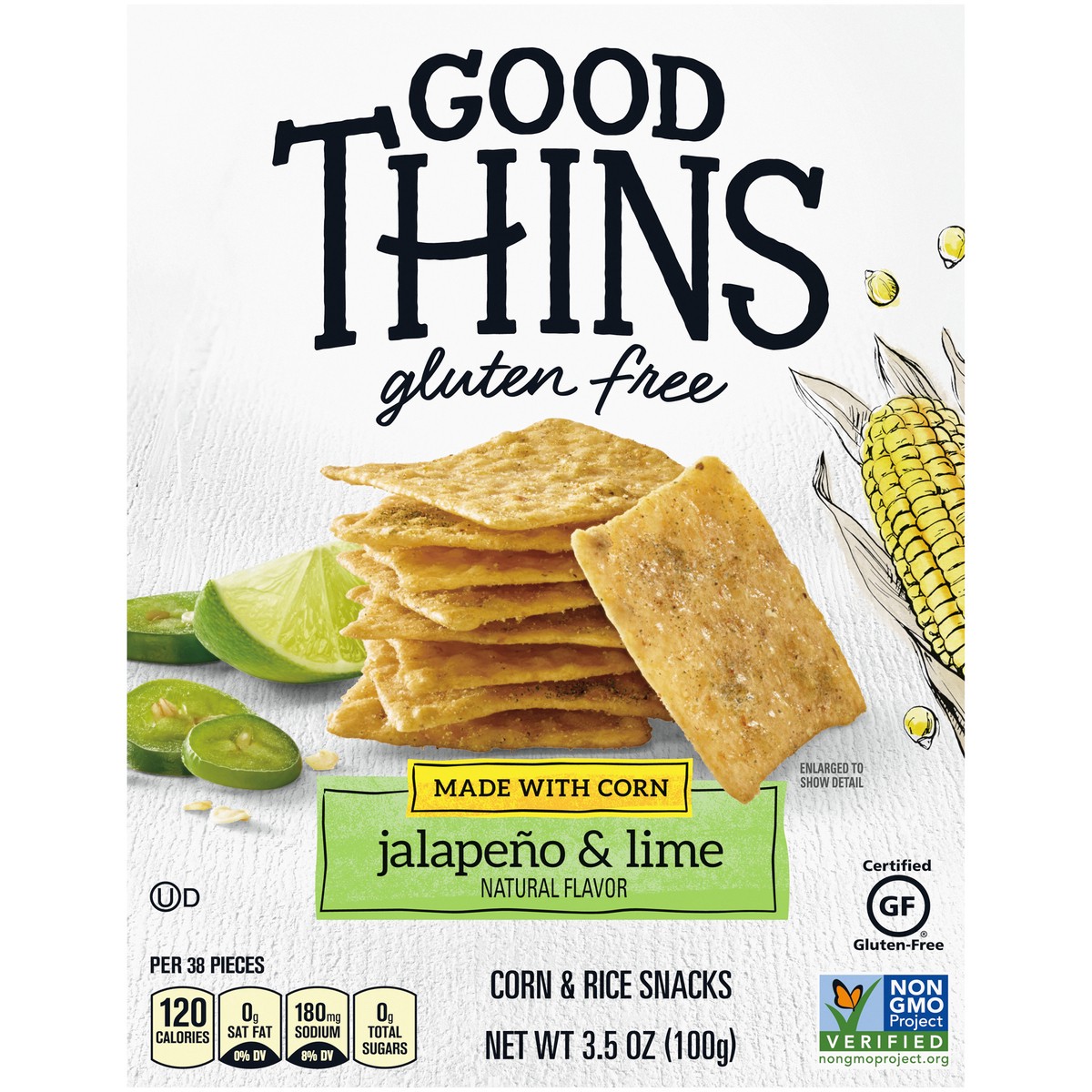 slide 4 of 9, GOOD THiNS Jalapeño & Lime Corn & Rice Snacks Gluten Free Crackers, 3.5 oz, 3.5 oz