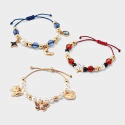 Girls' Adjustable Butterfly/Star/Moon Bracelet Set 3pc - Cat & Jack™ Red/Blue