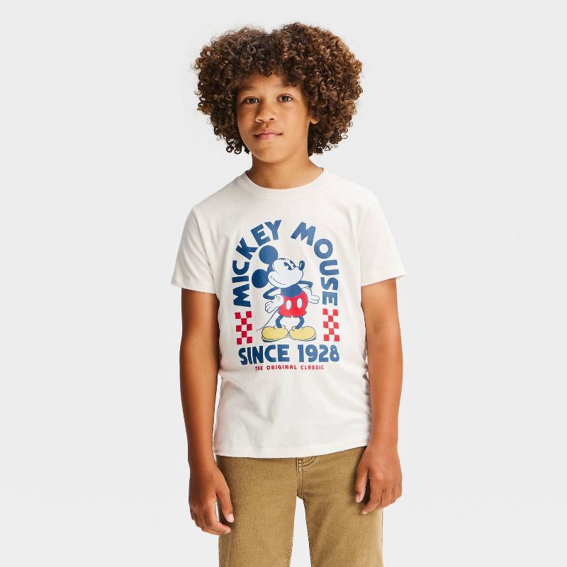 slide 1 of 4, Boys' Disney Mickey Mouse "Since 1928" Short Sleeve Graphic T-Shirt - Cream M, MED