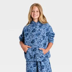Girls' Oversized Floral Fleece Hoodie - art class™ Blue L