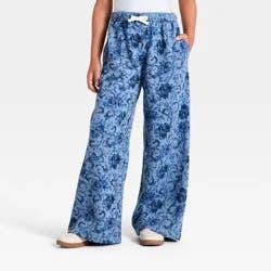 Girls' Wide Leg Floral Fleece Sweatpant - art class™ Blue XL
