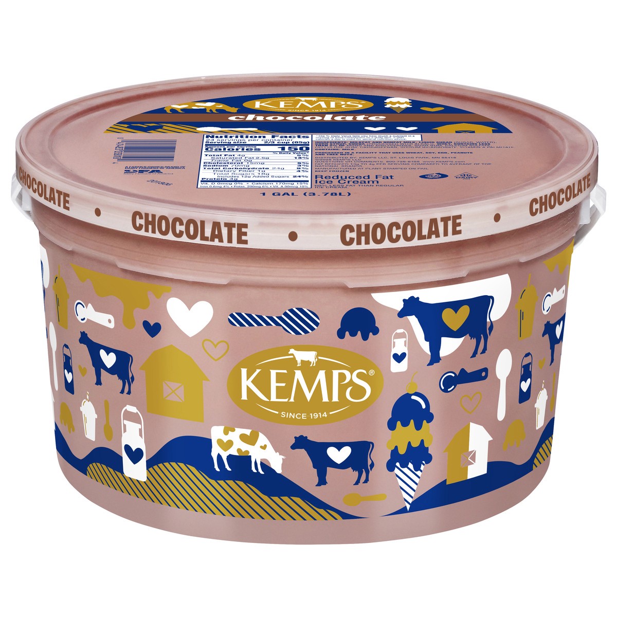 slide 1 of 14, Kemps Reduced Fat Chocolate Ice Cream 1 gal, 132 fl oz