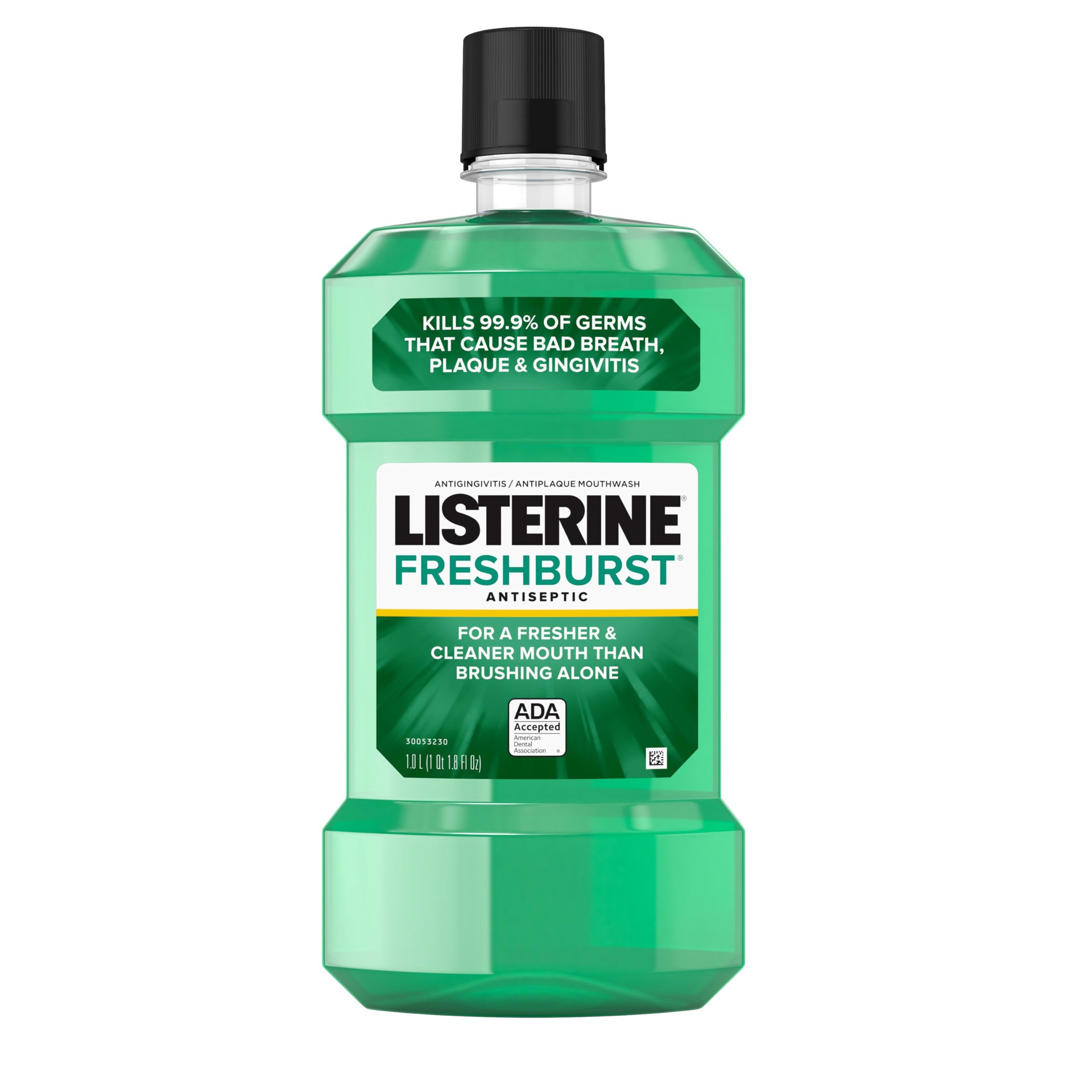 slide 1 of 6, Listerine Freshburst Antiseptic Mouthwash for Bad Breath, Kills 99% of Germs that Cause Bad Breath & Fight Plaque & Gingivitis, ADA Accepted Mouthwash, Spearmint, 1 L, 1 liter