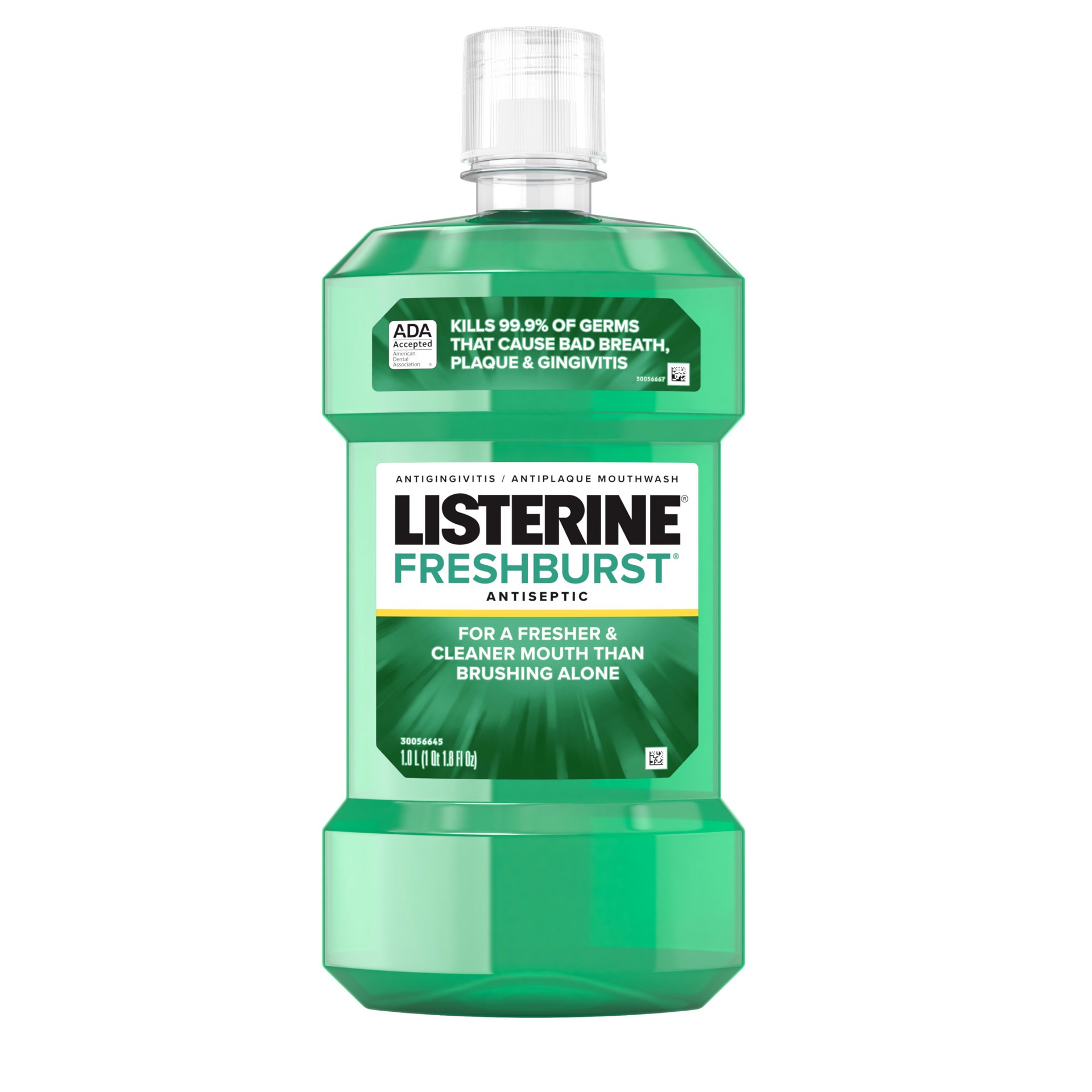 slide 1 of 6, Listerine Freshburst Antiseptic Mouthwash for Bad Breath, Kills 99% of Germs that Cause Bad Breath & Fight Plaque & Gingivitis, ADA Accepted Mouthwash, Spearmint, 1 L, 1 liter