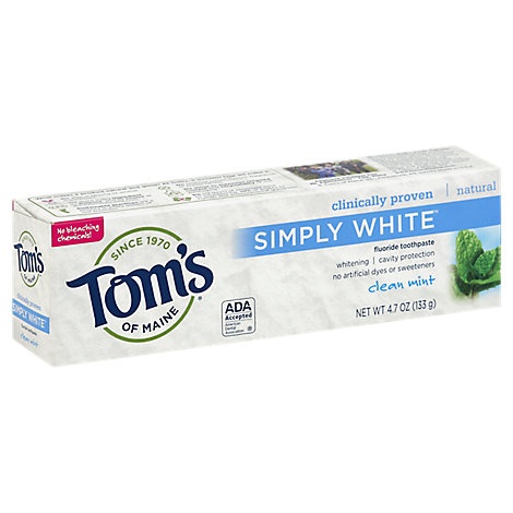 slide 1 of 1, Tom's of Maine Toothpaste Flouride Simply White Clean Mint, 4.7 oz