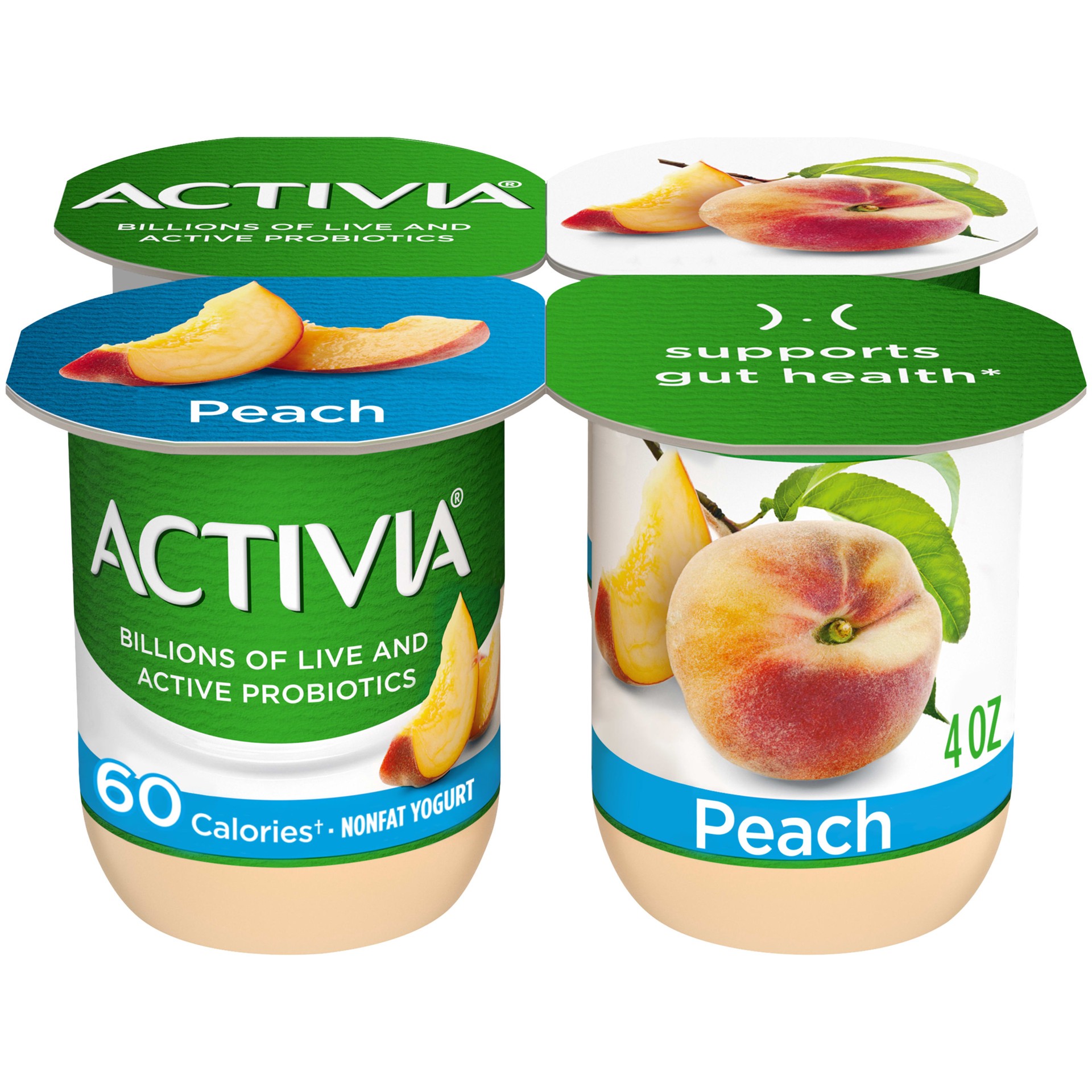 slide 1 of 9, Activia Nonfat Probiotic Peach Yogurt Cups, 4 oz