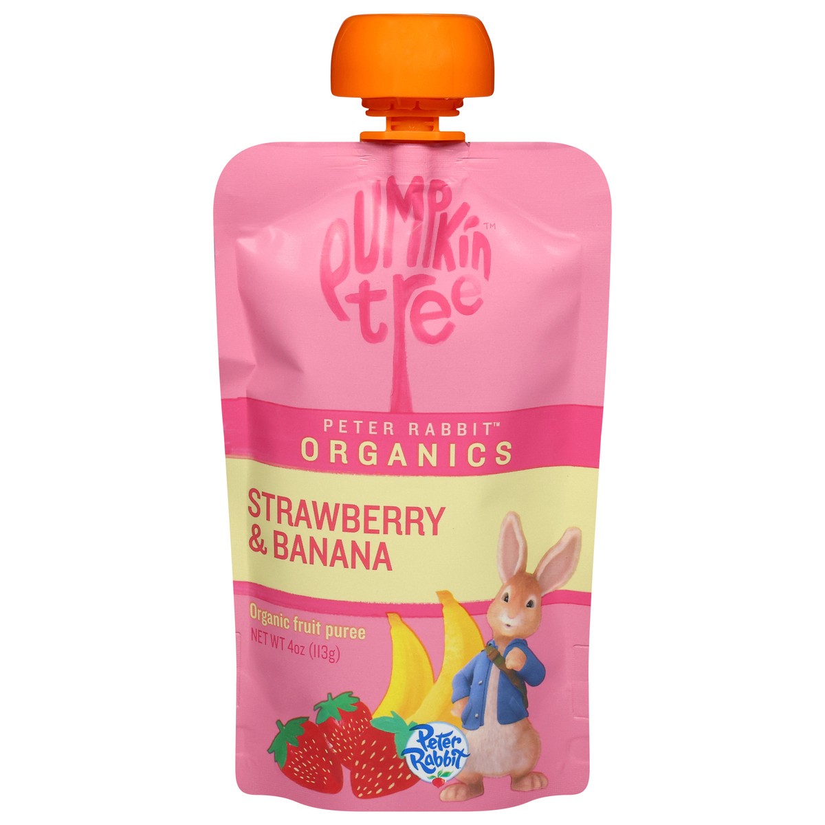 slide 1 of 9, Pumpkin Tree Peter Rabbit Organics Organic Strawberry & Banana Fruit Puree 4 oz, 4 oz