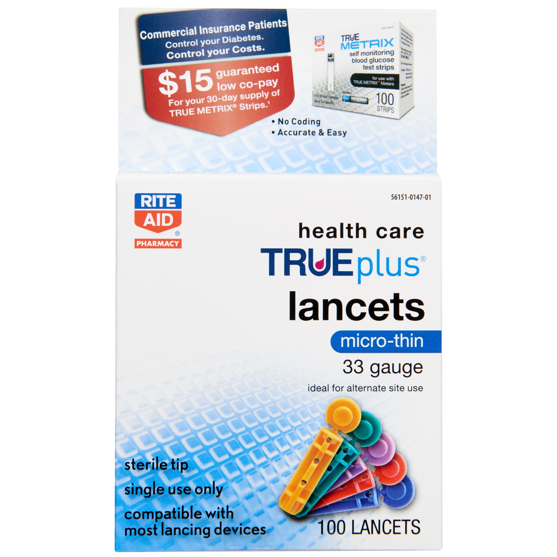 slide 1 of 3, Rite Aid Health Care TRUEplus Lancets, 33 Gauge, 100 ct