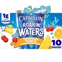 Capri Sun Roarin' Waters Tropical Punch Flavored with other natural flavor Water Beverage, 10 ct Box, 6 fl oz Drink Pouches