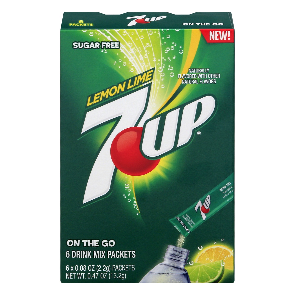 slide 1 of 1, 7UP Sugar Free Lemon Lime On the Go Drink Mix 6 - 0.08 oz Packets, 6 ct