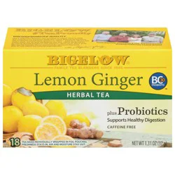 Bigelow Herbal Tea, Lemon Ginger, Caffeine Free, Plus Probiotics, Tea Bags