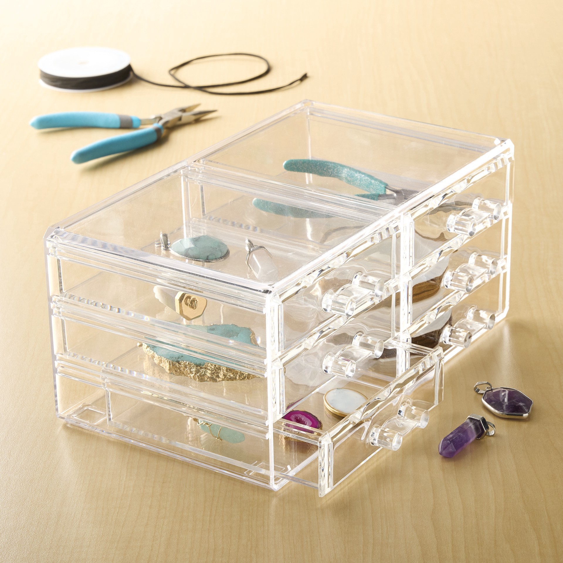 slide 3 of 3, Cecilia Tech 9" Clear Stackable 6-Drawer Jewelry Box, 9 in x 5 in x 4 in