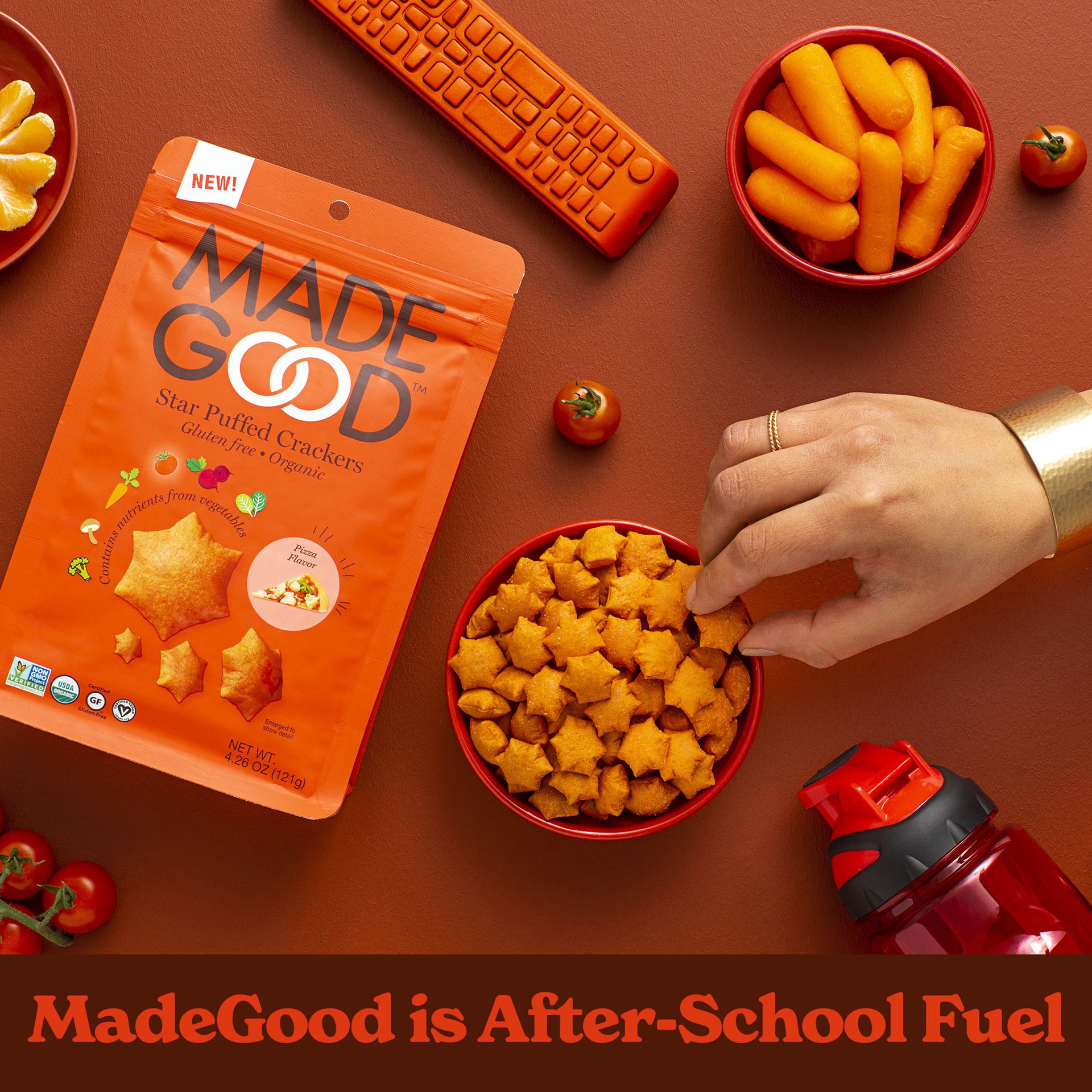 slide 2 of 9, MadeGood Pizza Star Puffed Crackers 4.26oz, 6 ct