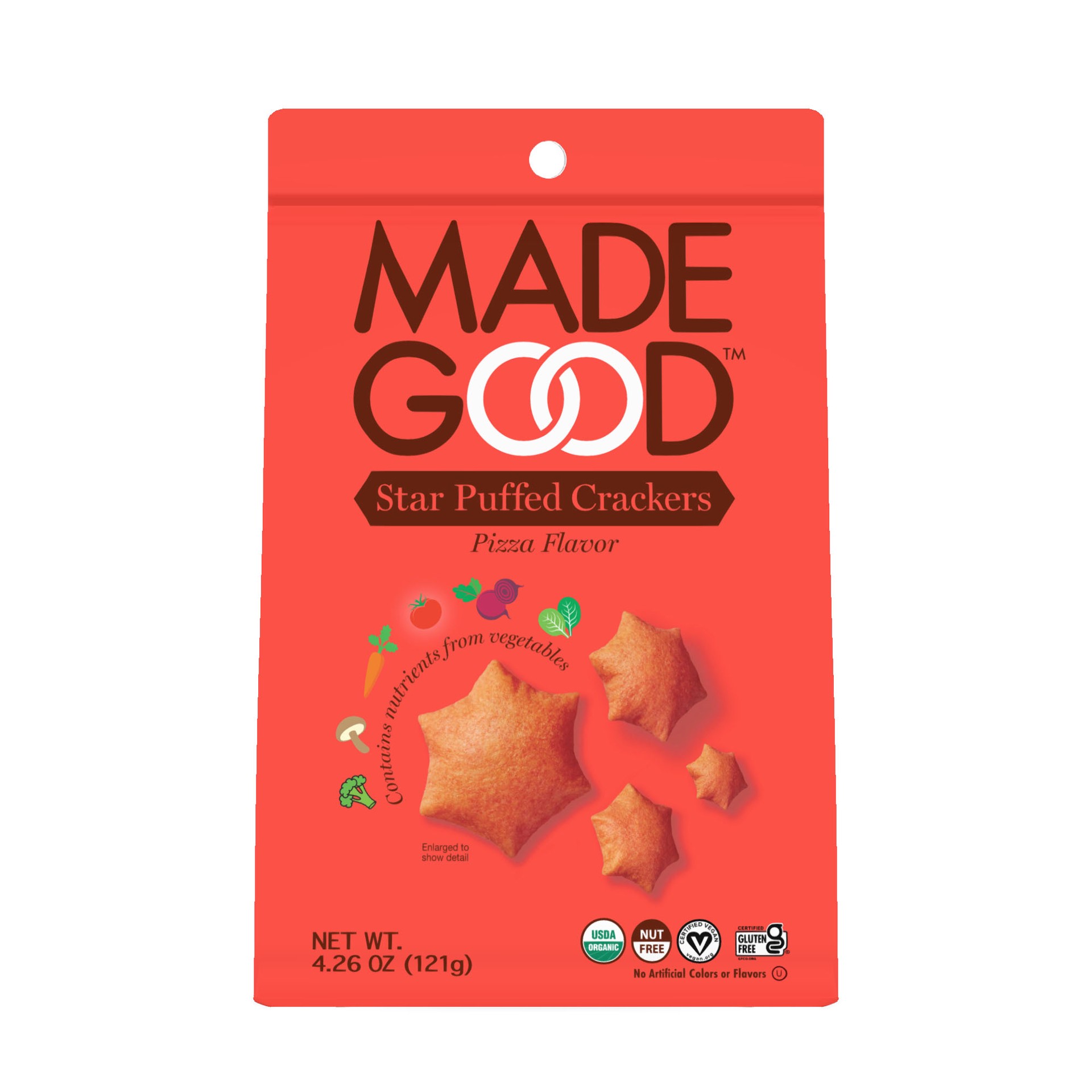 slide 1 of 9, MadeGood Pizza Star Puffed Crackers 4.26oz, 6 ct