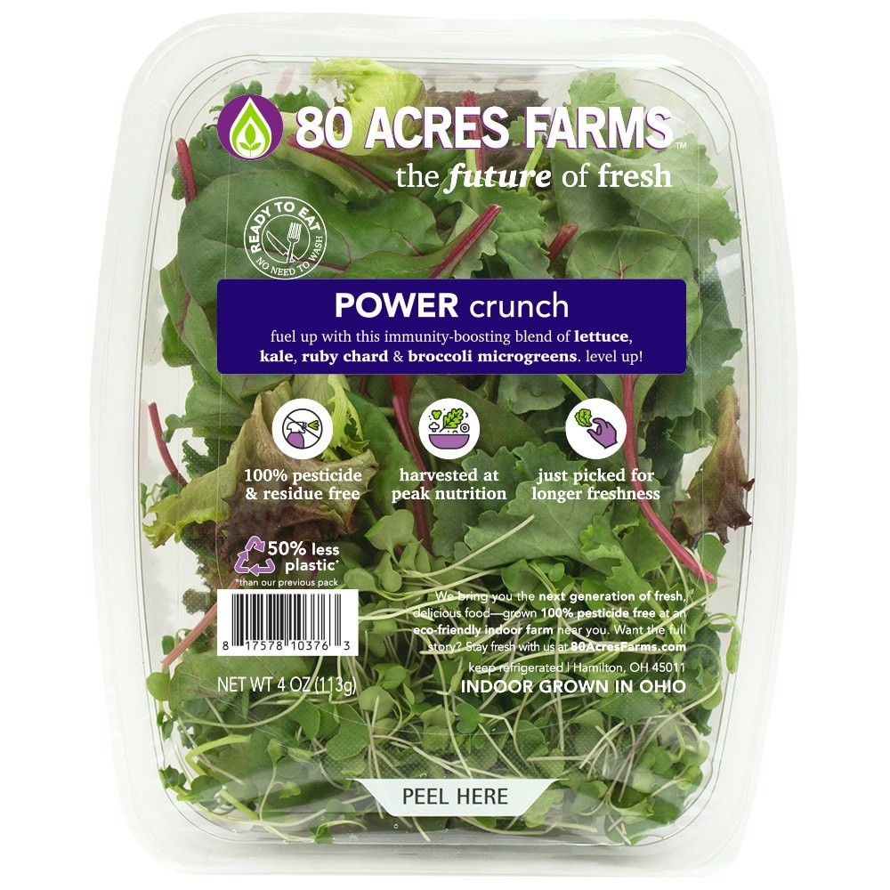 slide 1 of 3, 80 Acres Farms Power Crunch Salad Blend With Lettuce, Kale, Chard And Microgreens, 4 oz