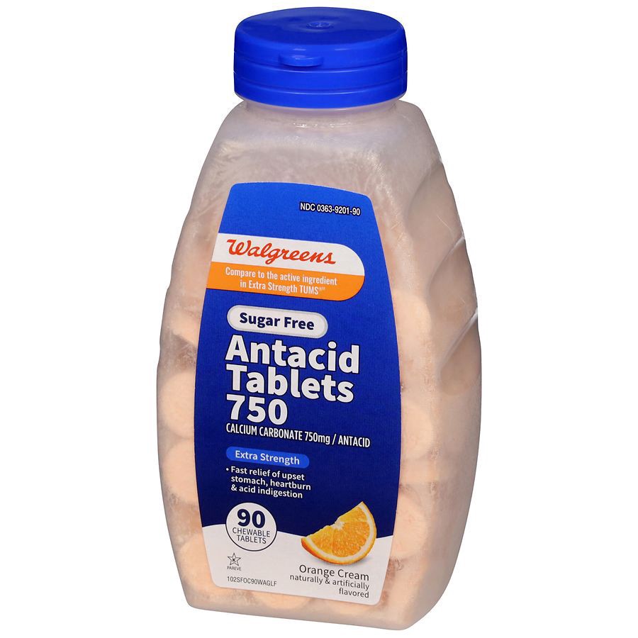 slide 3 of 4, Walgreens Sugar Free Antacid Tablets 750 Orange Cream, 90 ct