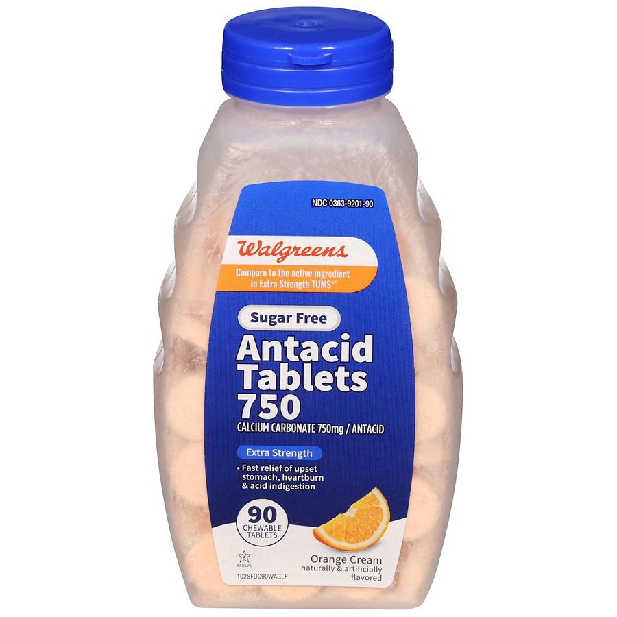 slide 1 of 4, Walgreens Sugar Free Antacid Tablets 750 Orange Cream, 90 ct