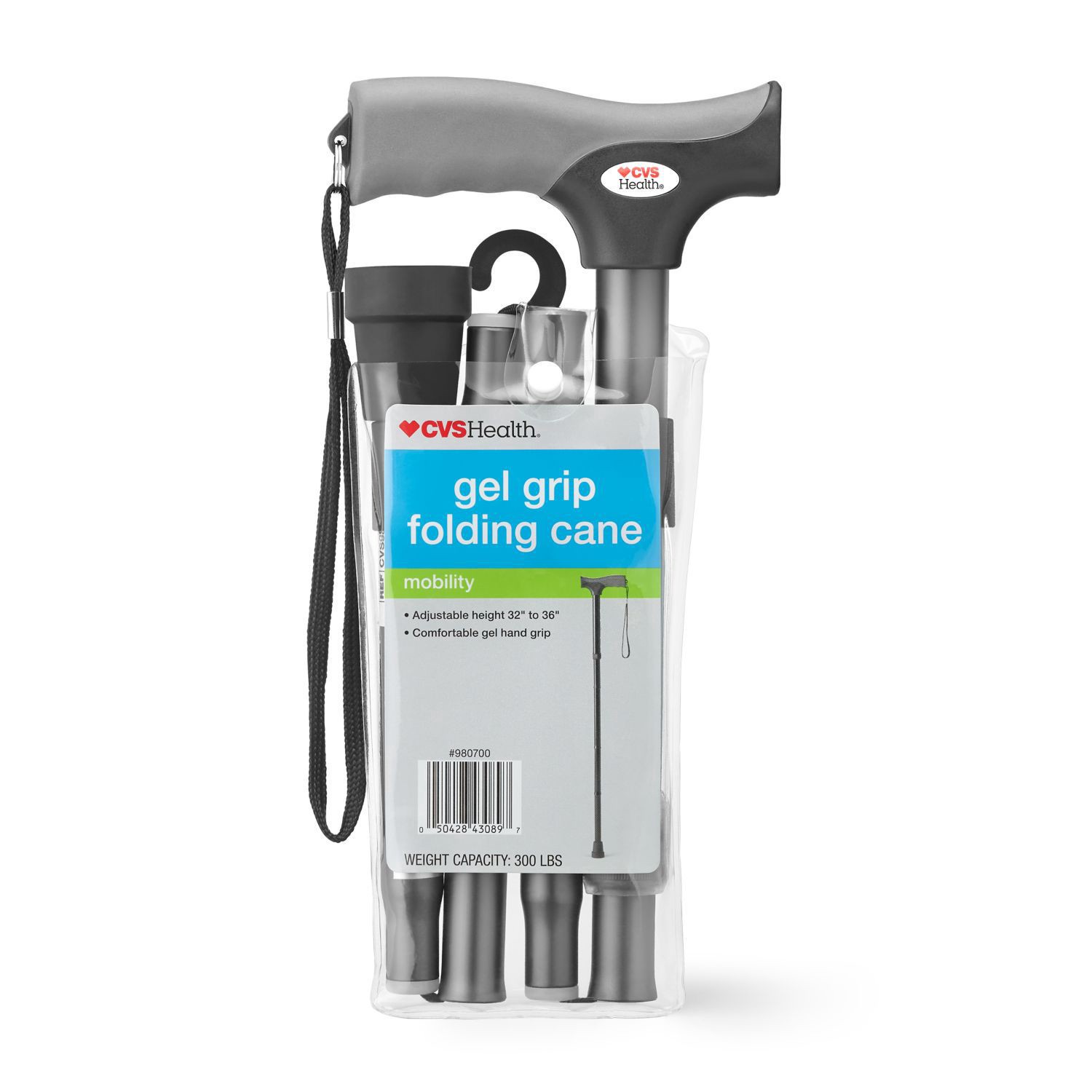 slide 1 of 5, Cvs Gel Grip Folding Cane, Grey, 1 ct