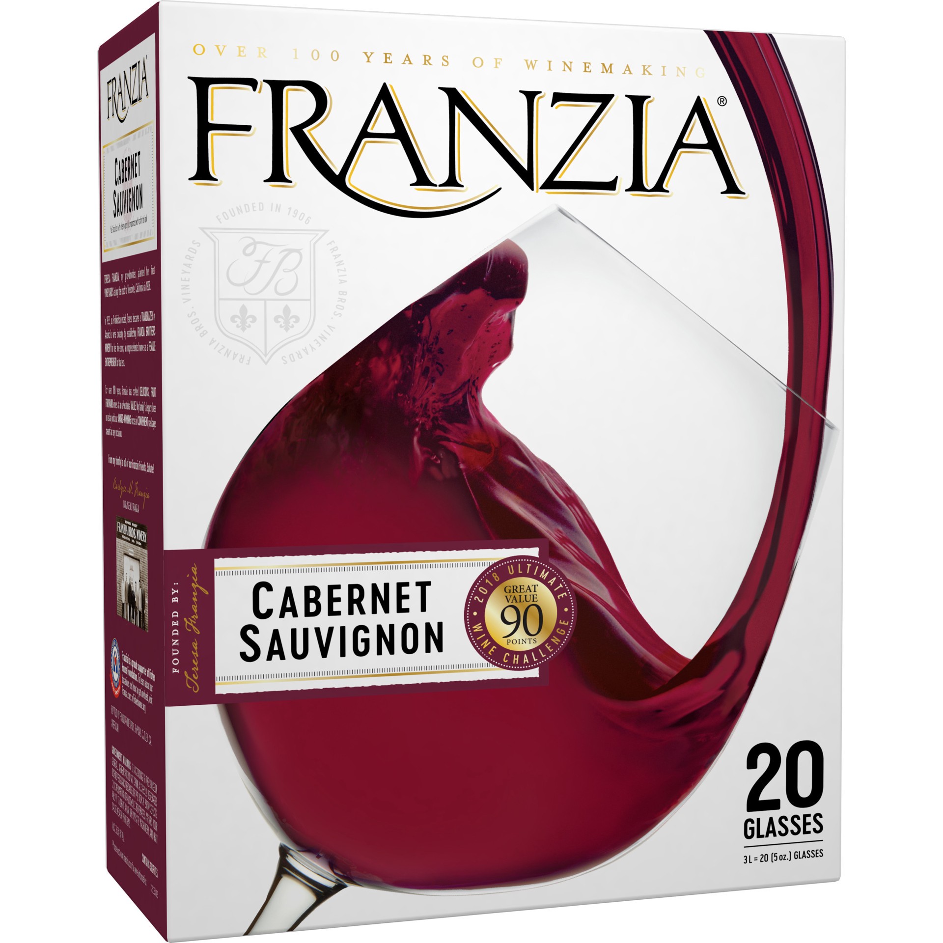 slide 1 of 4, Franzia Cabernet Sauvignon, Red Wine, Chile, 1 ct, 3L Box, 3 liter