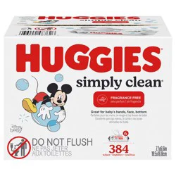 Huggies Simply Clean Unscented Baby Wipes, 6 Flip-Top Packs (384 Wipes Total)