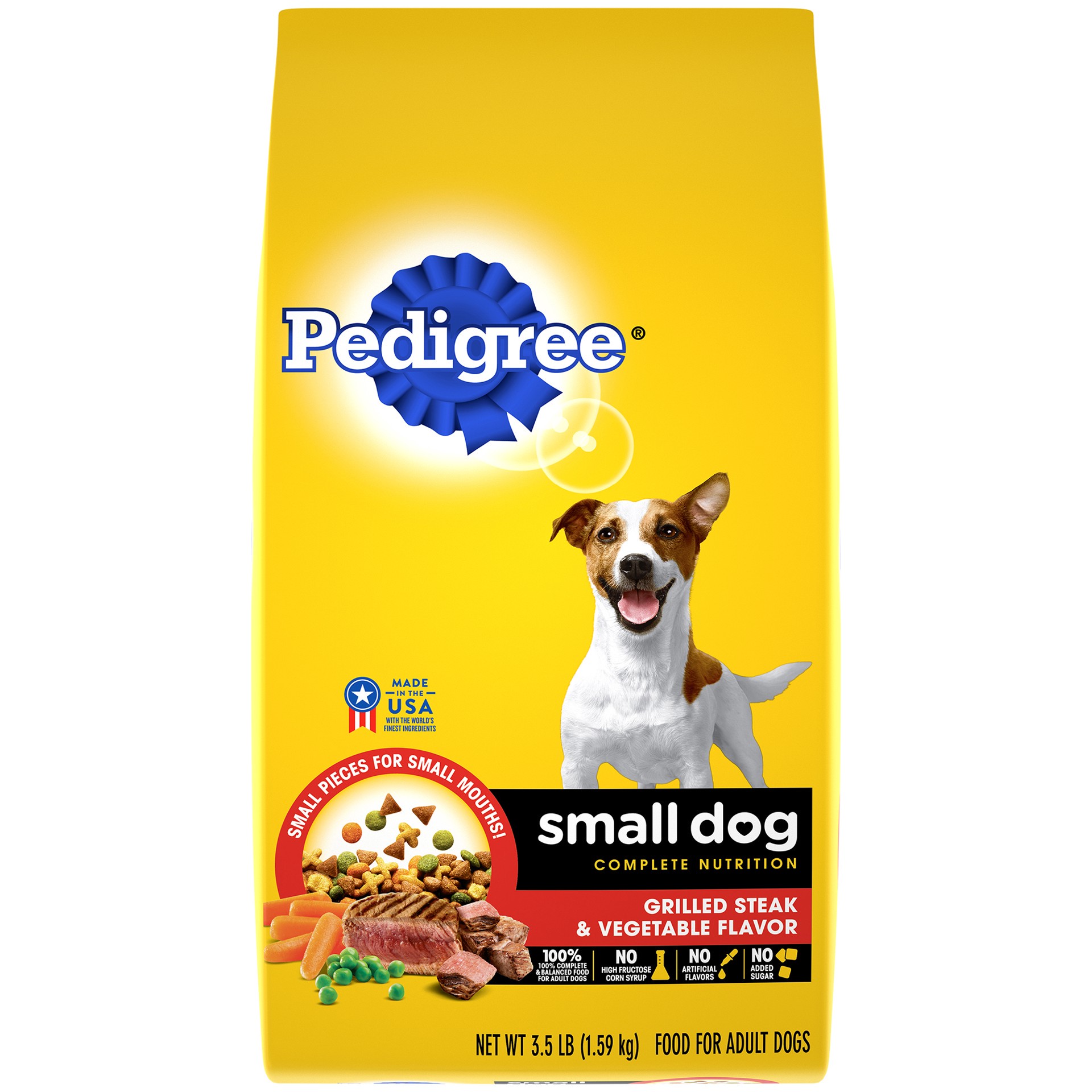 slide 1 of 1, Pedigree Small Dog Complete Nutrition Small Breed Adult Dry Dog Food Grilled Steak And Vegetable Flavor Dog Kibble, 3.5 lb