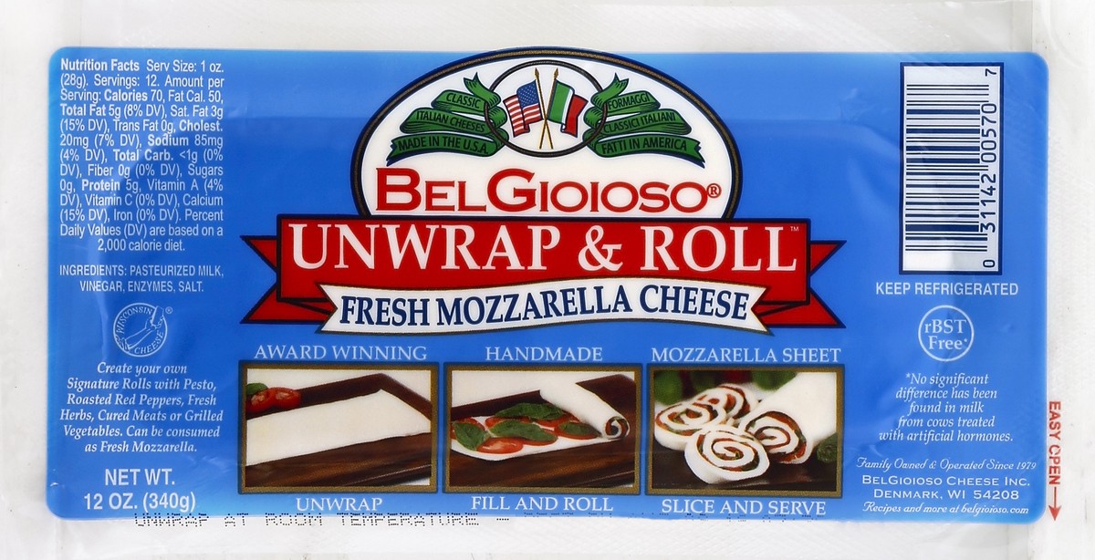 slide 5 of 5, BelGioioso Unwrap & Roll Fresh Mozzarella Cheese, 12 oz