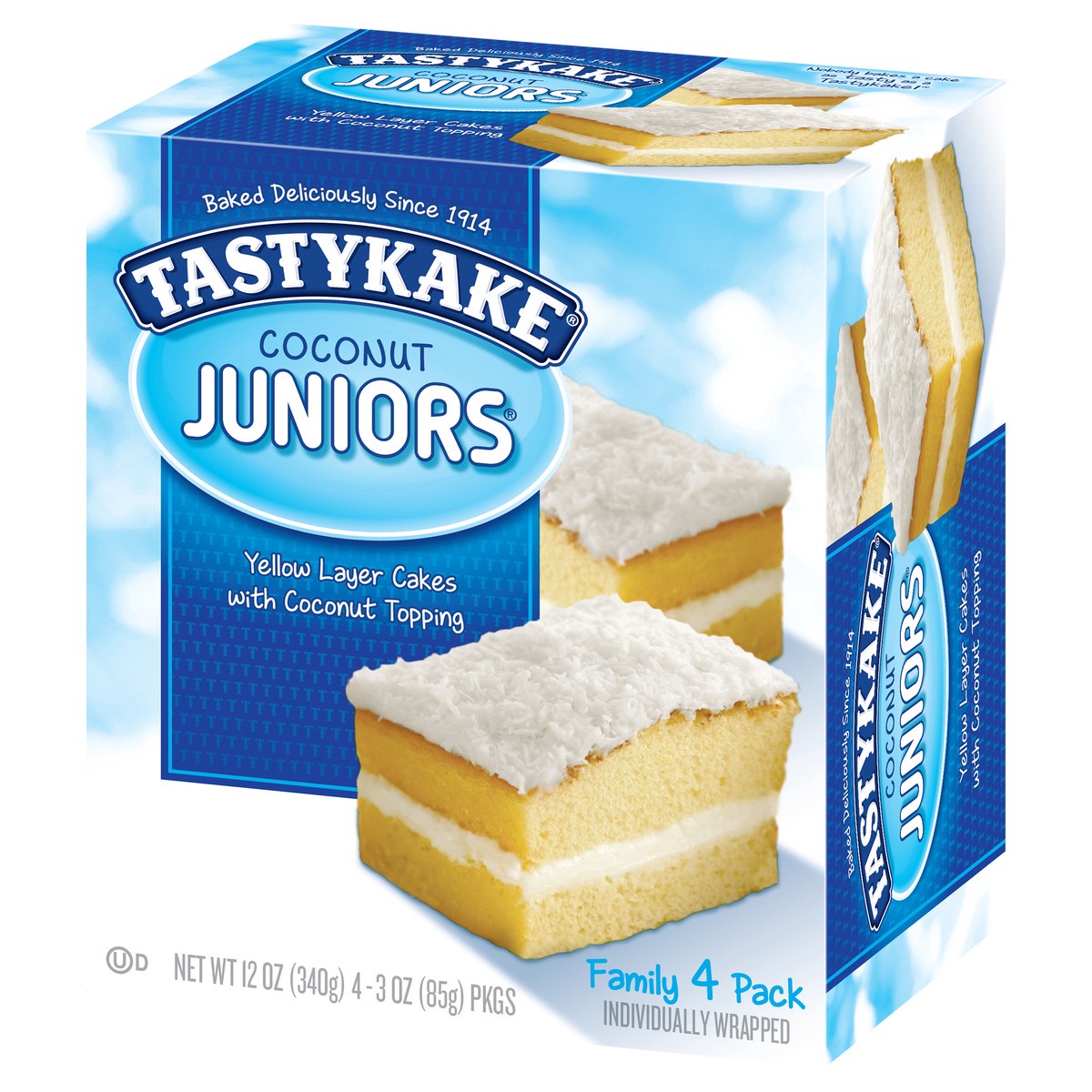 slide 14 of 14, Tastykake Coconut Juniors, 4 Count, 4 Individually Wrapped Coconut Topped Snack Cakes, 13.3 oz