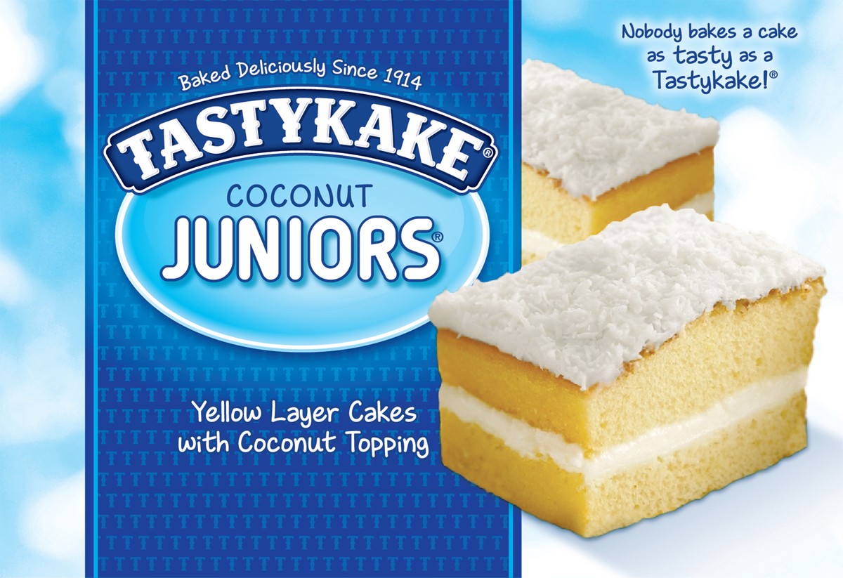 slide 13 of 14, Tastykake Coconut Juniors, 4 Count, 4 Individually Wrapped Coconut Topped Snack Cakes, 13.3 oz