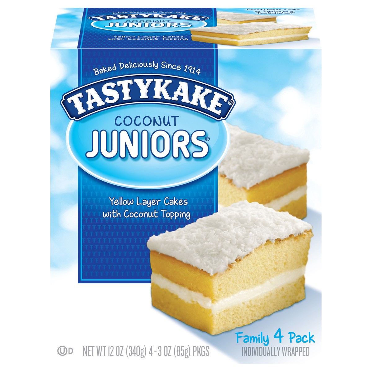 slide 3 of 14, Tastykake Coconut Juniors, 4 Count, 4 Individually Wrapped Coconut Topped Snack Cakes, 13.3 oz