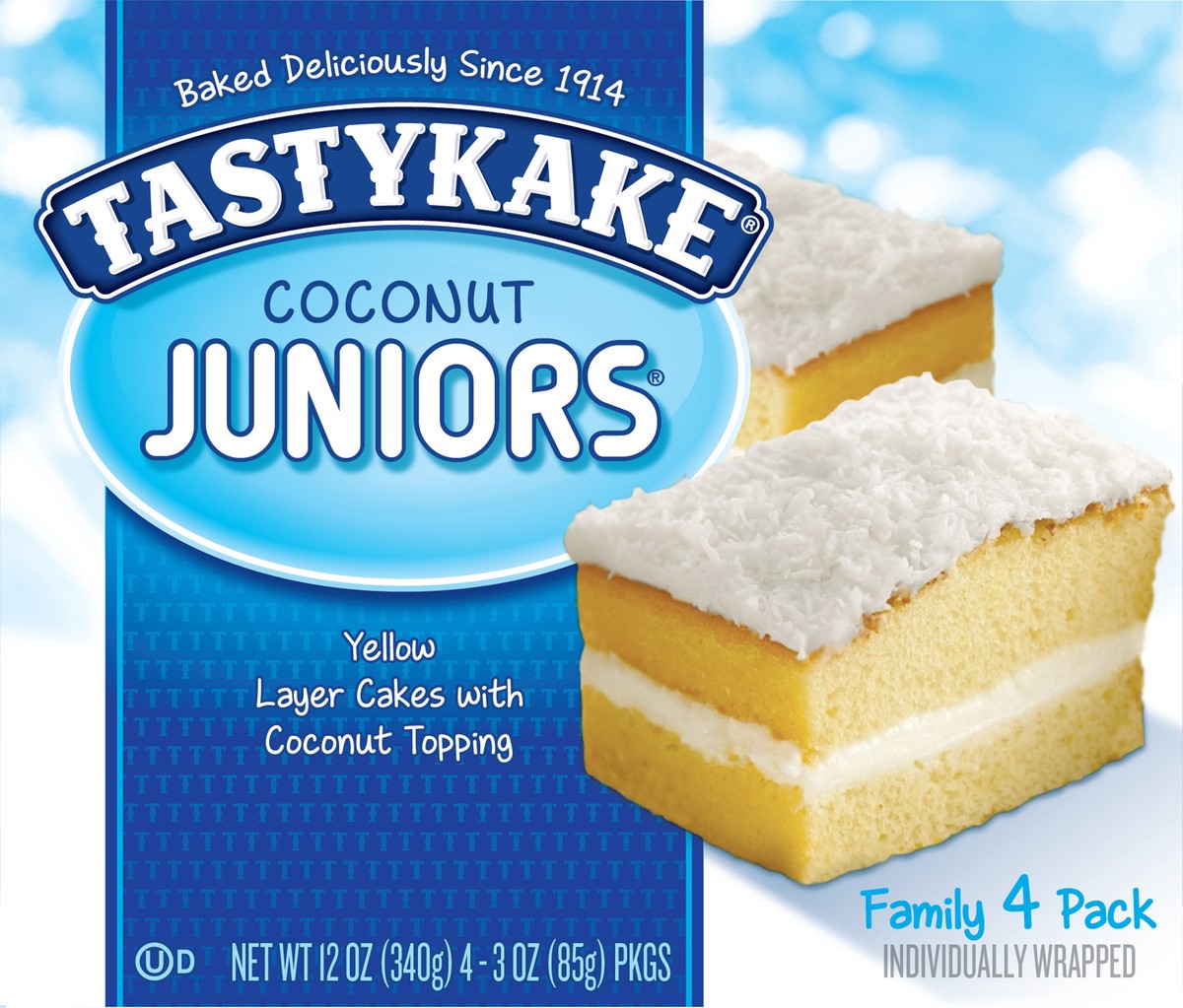 slide 11 of 14, Tastykake Coconut Juniors, 4 Count, 4 Individually Wrapped Coconut Topped Snack Cakes, 13.3 oz