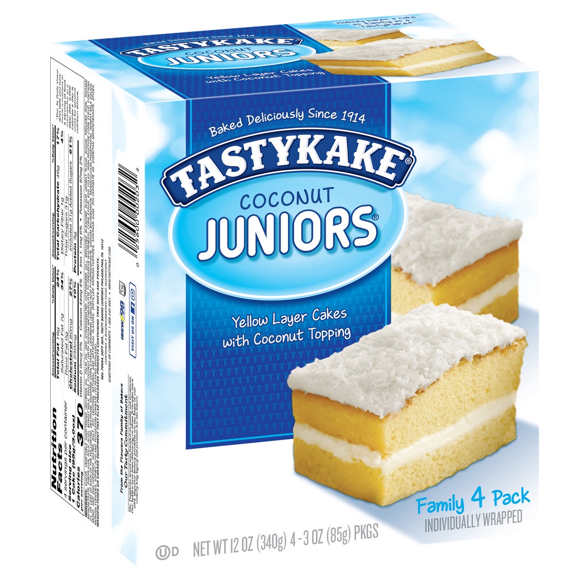 slide 9 of 14, Tastykake Coconut Juniors, 4 Count, 4 Individually Wrapped Coconut Topped Snack Cakes, 13.3 oz