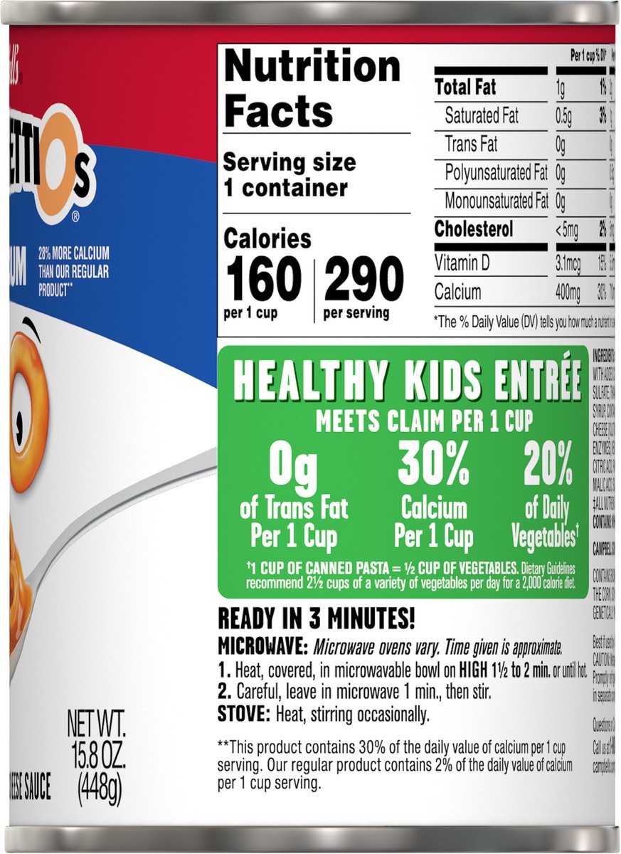 slide 5 of 9, Campbell's SpaghettiOs Original Canned Pasta Plus Calcium, 15.8 oz Can, 15.800 oz