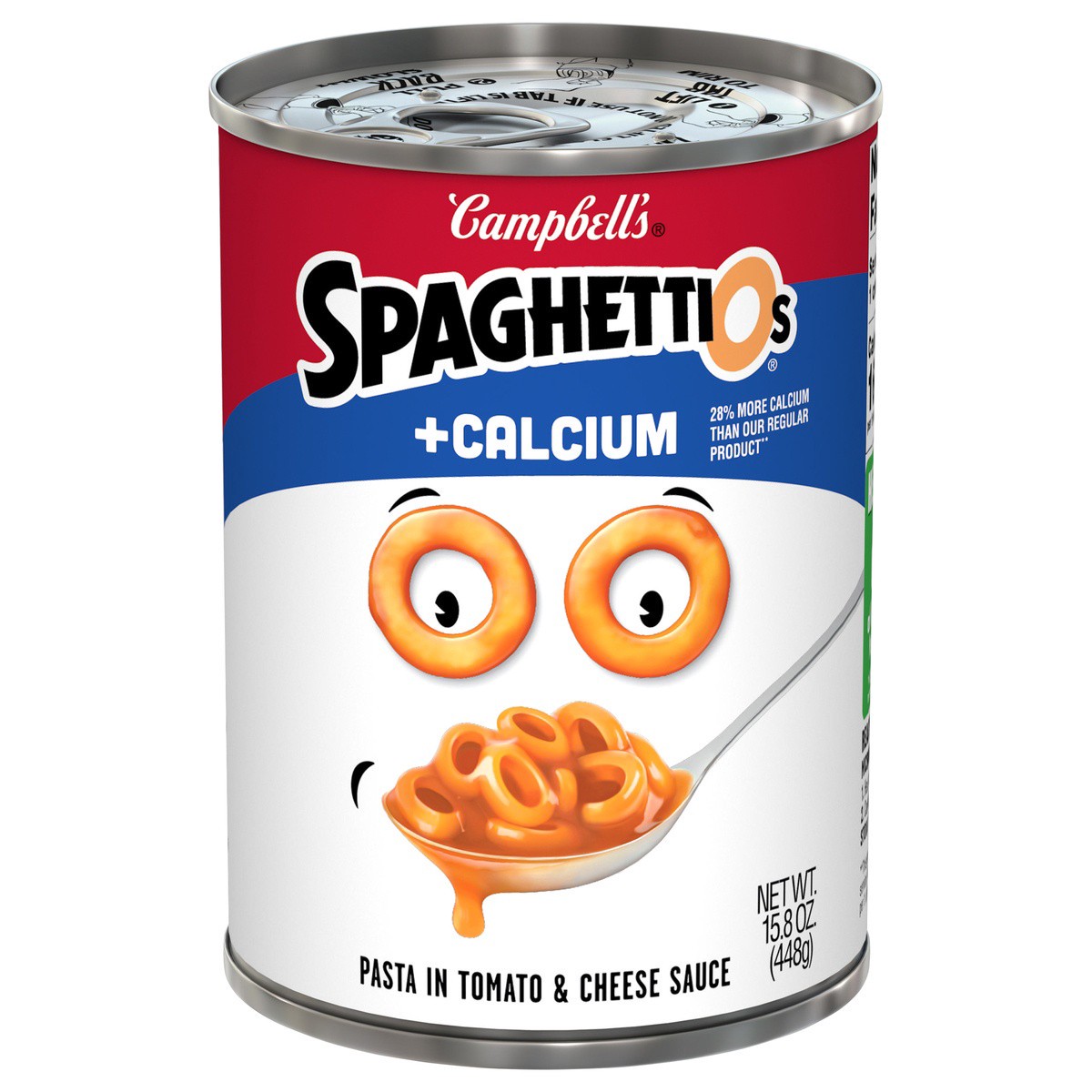 slide 1 of 9, Campbell's SpaghettiOs Original Canned Pasta Plus Calcium, 15.8 oz Can, 15.800 oz