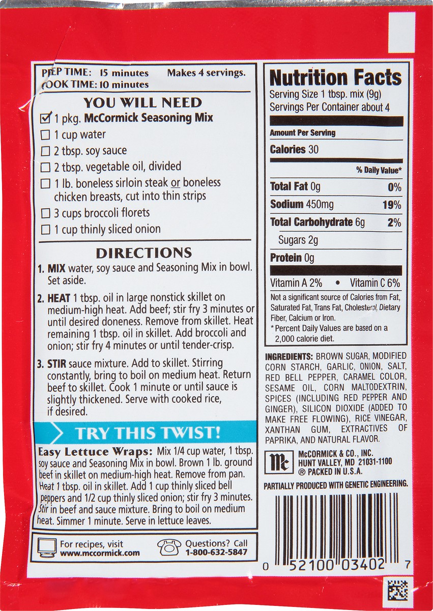 slide 3 of 8, McCormick Beef And Broccoli Seasoning Mix, 1.25 oz