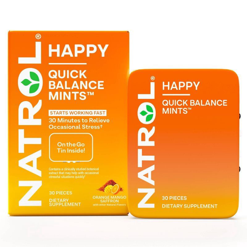 slide 3 of 4, Natrol Quick Balance Mints, Relieve Occasional Stress Supplement, 30 Orange Mango Saffron-Flavored, 30 ct