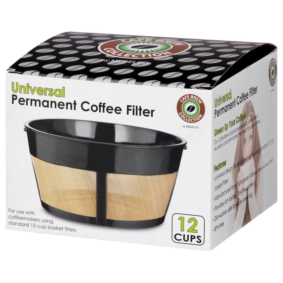 slide 3 of 9, Universal Cafe Brew Perm 12 Cup Basket Coffee Filter, 12 cups
