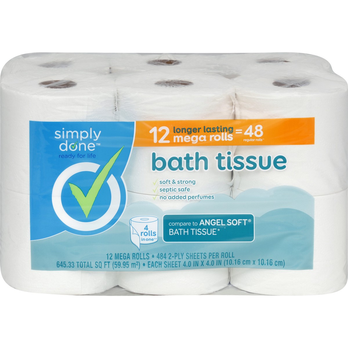 slide 1 of 8, Simply Done Mega Rolls Bath Tissue, 12 ct