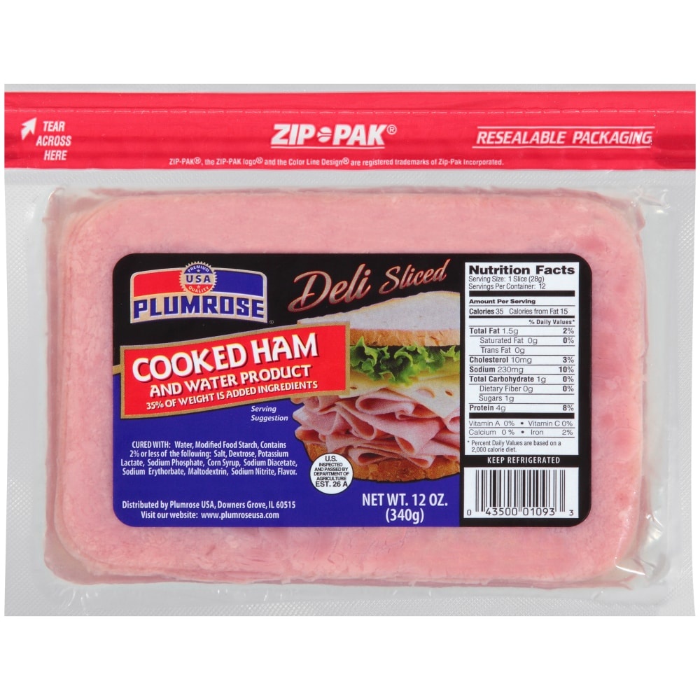 slide 1 of 1, Plumrose Deli Sliced Cooked Ham, 12 oz