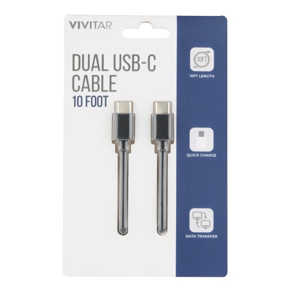 slide 1 of 2, Vivitar Dual Usb-C Charging Cable, 10', Black, Nil3010-Blk-Stk-24, 1 ct